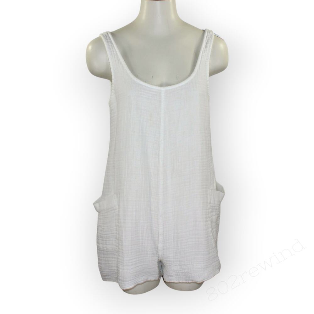 Z Supply Textured Cotton Gauze Tank Romper White Lined Pockets Medium
